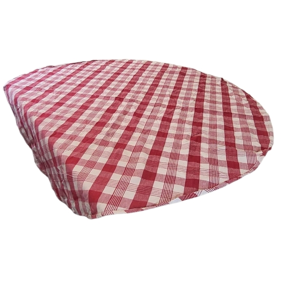Red and White Buffalo Plaid Round Tablecloth - Picture 1 of 4